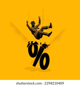 A businessman falling on high interest rates. Inflation and cost of living concept vector illustration.