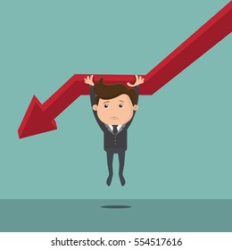 Businessman falling from the red graph chart arrow - vector illustration