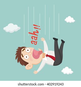 Businessman falling screaming, vector illustration