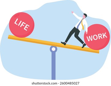 Businessman falling from a seesaw, Work Life Imbalance - Business concept vector

