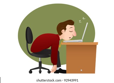 businessman falls asleep at his desk