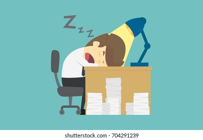 Businessman falls asleep at his desk.Cartoon of business fail is the concept of the man characters business, the mood of people, can be used as a background, banner, infographics.illustration vector