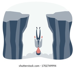 Businessman falls into the abyss, crisis, bankruptcy. Flat design vector illustration.