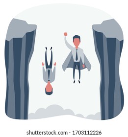 Businessman falls into the abyss, crisis, bankruptcy. Flat design vector illustration.