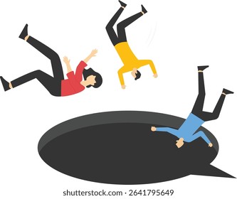 Businessman falls into a huge speech bubble stock illustration

