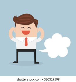 Businessman farting with blank balloon out from his bottom, flat design. vector