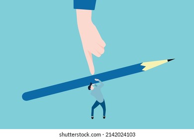 businessman fear of giant pointing finger blame for mistake. Fear of failure, loser afraid of business mistake, anxiety or stressed from work pressure, scared or challenge concept.