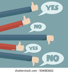 Businessman feedback. Like and dislike. Vector flat illustration.