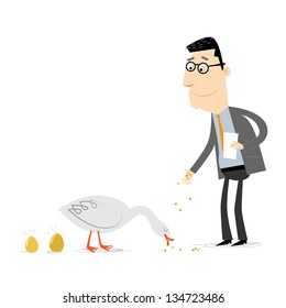 Businessman Feeding A Golden Goose