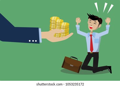 Businessman feel happy for salary bonus from boss 2d vector business concept.