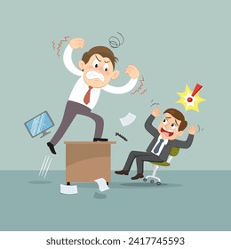  Businessman feeling angry to coworkers in office. Assaulted and violence in workplace. Coworkers quarrel argument. illustration, vector, cartoon, eps10. 