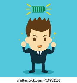 businessman feeling happy of working and full battery
