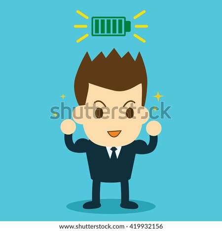 businessman feeling happy of working and full battery