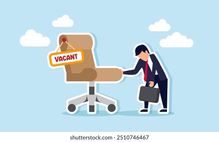 A businessman feeling pessimistic and dejected, holding a vacant chair, Illustration concept of Pessimistic about finding job openings or applying for jobs