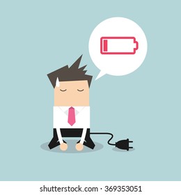 Businessman feeling tired and low battery.