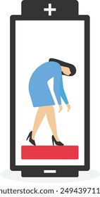 Businessman feeling tired and low power battery, bad business impact, economic support, financial problems, Vector illustration design concept in flat style

