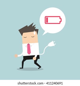 Businessman feeling tired and low power battery. Vector