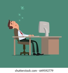 Businessman fell asleep at work. Vector image.