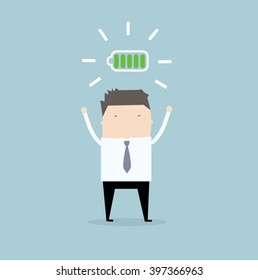 Businessman with fell battery. Business concept illustration.