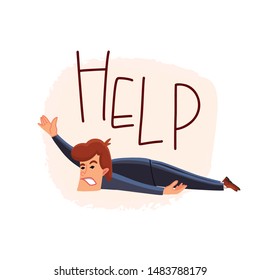 The businessman fell to the ground. Help. Businessman pulls hand помощи. Vector illustration in cartoon style.