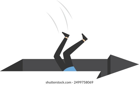 Businessman fell into the arrow hole, trap on the road to success, signs warn of danger, escape the financial hole, signs warn of danger, Vector illustration design concept in flat style

