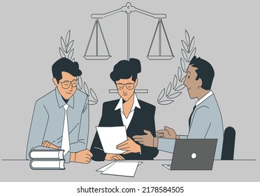 Businessman and Female lawyer or judge consult having team meeting with client, Law and Legal services concept. judge consult having team meeting with Businessman client Law and Legal services concept