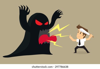 businessman to fight the devil problems and obstacles. vector