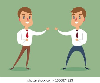 Businessman fighting against another businessman. Business competition concept. Stock flat vector illustration.