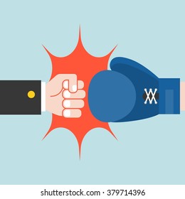 businessman fighting boxing glove, flat design