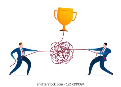 businessman fighting each other for success trophy. Business concept vector illustration.