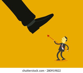 Businessman Fighting With Giant Foot