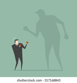 Businessman Fighting His Shadow. Business concept cartoon illustration.