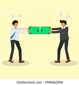businessman are fighting over money, flat illustration vector graphic