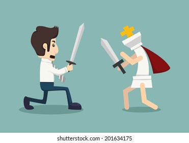 Businessman fighting, playing chess , eps10 vector format