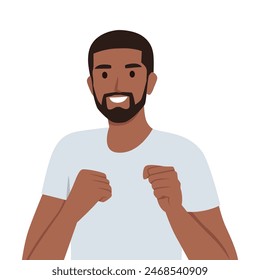 Businessman in fighting position. Fighting for your goals concept. Flat vector illustration isolated on white background