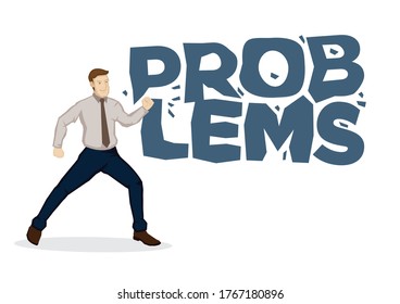 Businessman fighting problem when finding a way to success. Business concept. Flat cartoon style. Vector illustration.