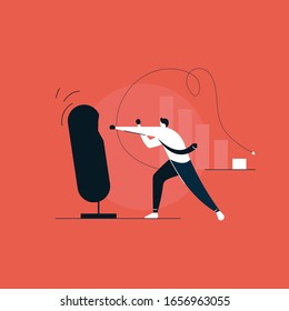 Businessman fighting with problems, businessman boxing concept