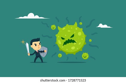 A businessman is fighting the virus. Isolated Vector Illustration