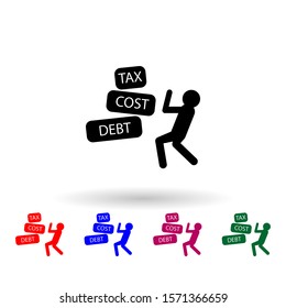 Businessman fights tax cost debt multi color icon. Simple glyph, flat vector of profit icons for ui and ux, website or mobile application