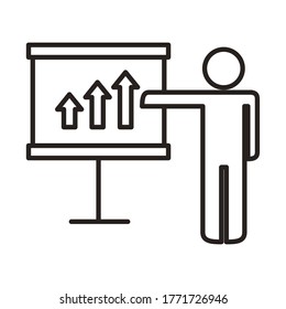 businessman figure with satistics in paperboard line style icon vector illustration design