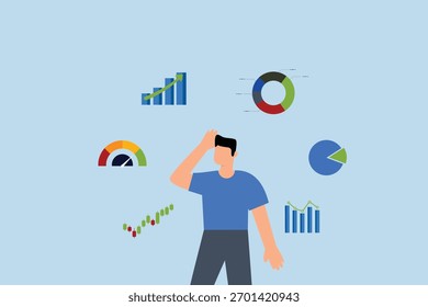 Análisis de datos financieros del hombre de negocios, pensamiento del hombre de negocios con gráfico de datos y gráfico.