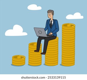 businessman financial growth, executive illustration financial profitability, bar graph made with coins,