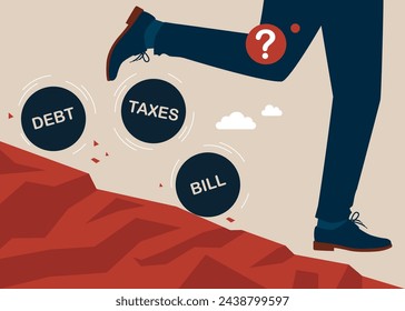 Businessman with financial problems trying to avoid debt. Bankruptcy and economic crisis. Avoidance of tax burden. Flat vector illustration