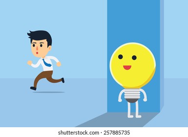 Businessman find hide idea somewhere in cartoon version