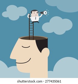 Businessman find an idea outside the head - Vector