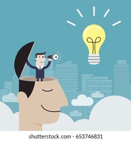Businessman find an idea outside the head - Vector