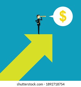 Businessman Find Money On Arrow, Vector Illustration In Flat Style