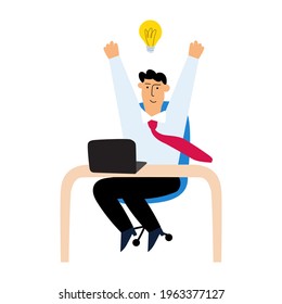 Businessman find new idea. Hand drawn illustration on white background. 