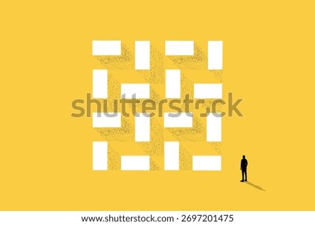 Businessman find solution. Overcome difficult challenge, make decision and find success