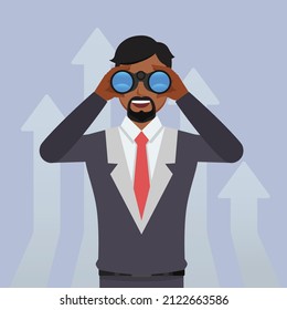 Businessman find vision using binoculars. people character vector design.